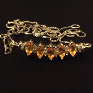 Citrine & Cubic Zirconia Sterling Silver Necklace.